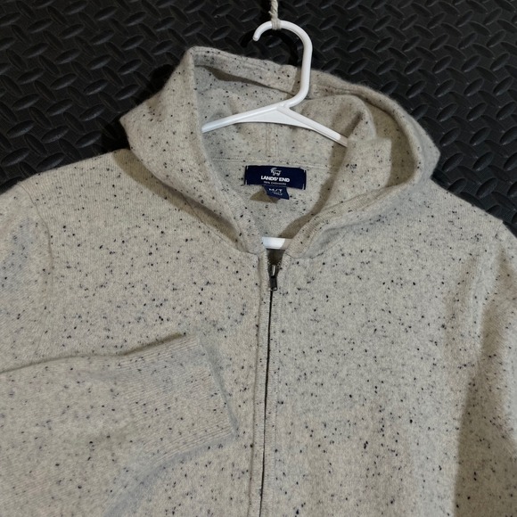 Lands' End Women's 100% Cashmere Zip Hoodie Sweater Gray Speckled Size M 10-12 - Picture 1 of 10